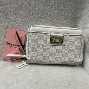 Juicy Couture Beige & White Double Zip Around Wallet – Gold Hardware NWT